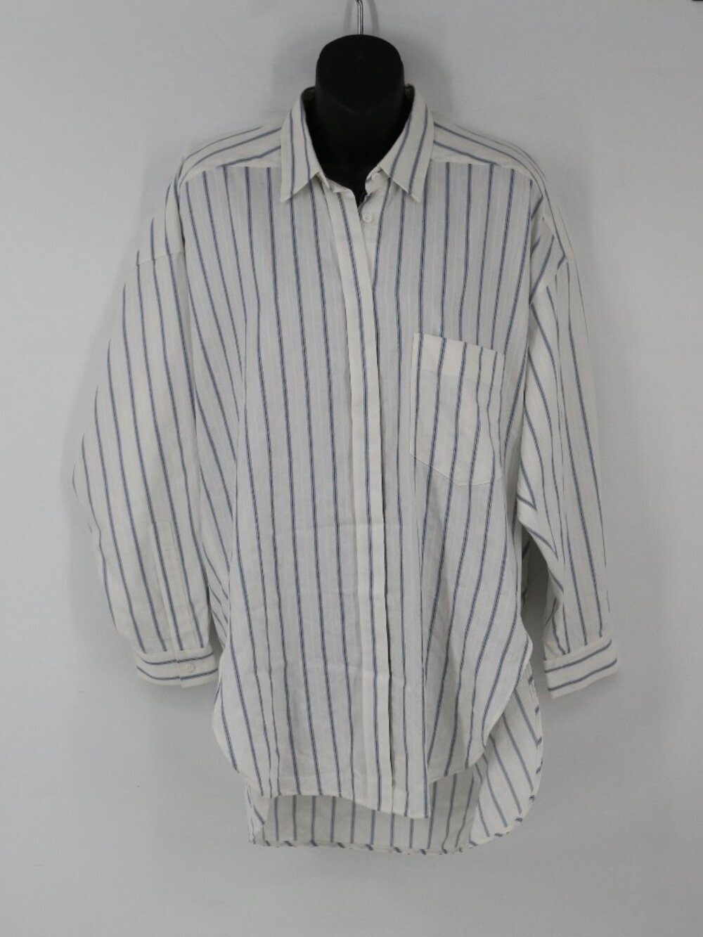 ENFOLD Womens Striped Stand Collar Shirt Blue White Size 40 Made in Japan